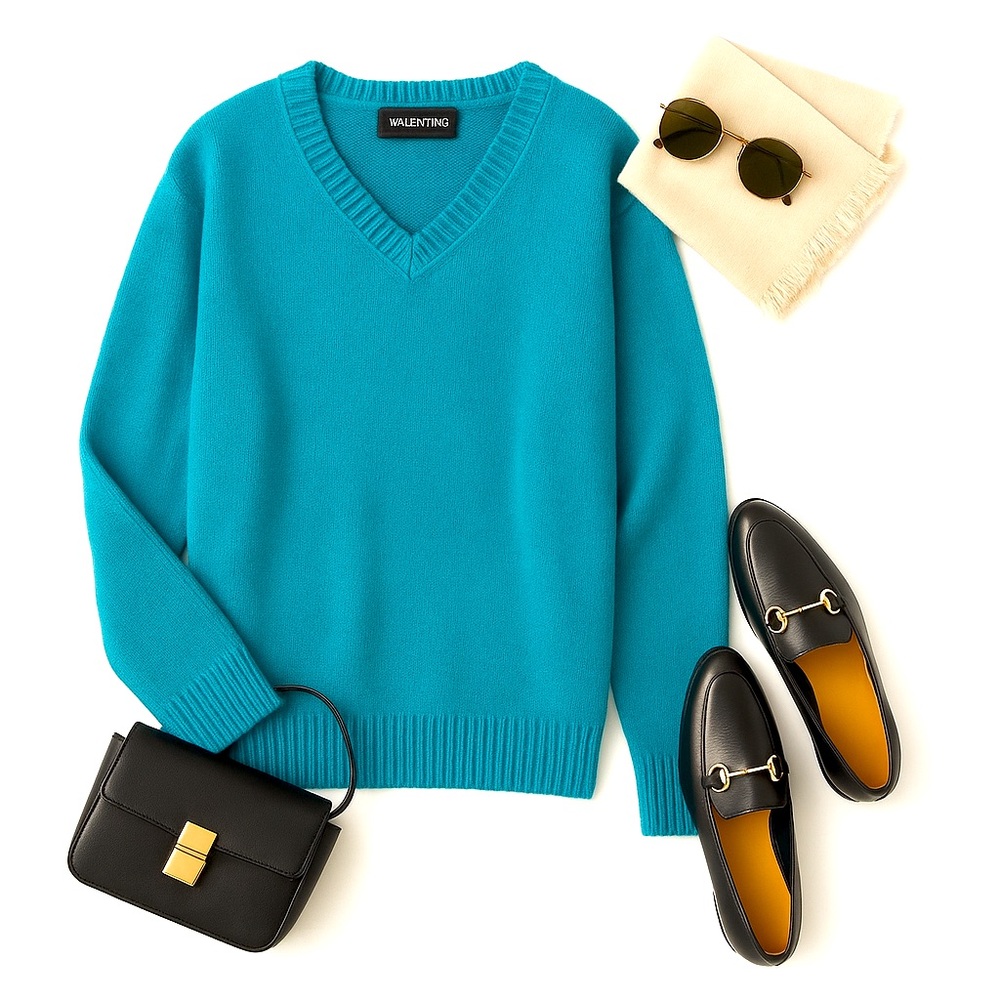 Valentino Men's Virgin Wool Teal Blue V-Neck Sweater XL Italian Luxury REPAIRED